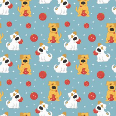 Köpekler ve Noel topları ile desen.