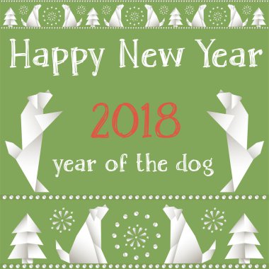 Noel kartı köpeklerle origami tarzında yapılmış.