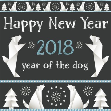 Noel kartı köpeklerle origami tarzında yapılmış.