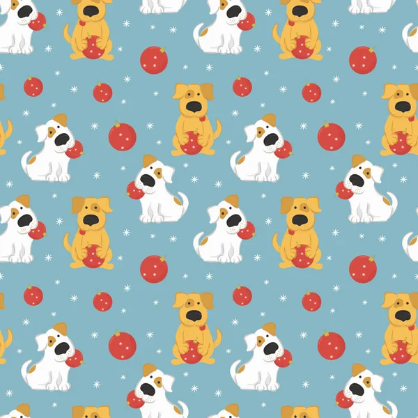 강아지와 크리스마스 공 패턴. — 스톡 벡터