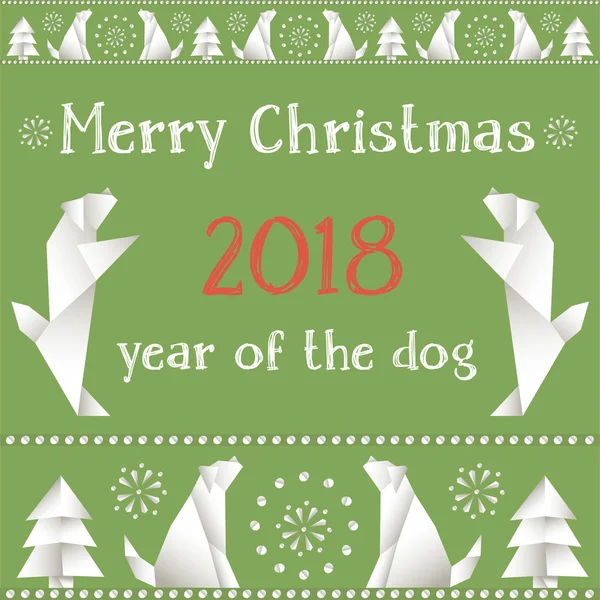 Noel kartı köpeklerle origami tarzında yapılmış. — Stok Vektör