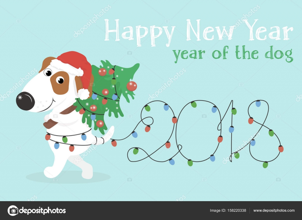 Carte De Noël Avec Chien De Dessin Animé De Blanc Et De