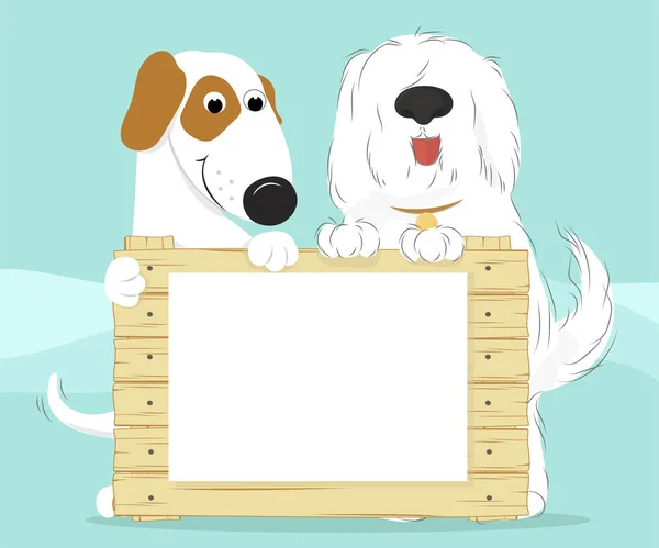 Dos perros sosteniendo una superficie de madera — Vector de stock