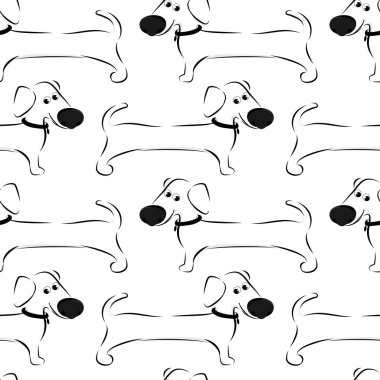Dachshunds desenle. Siyah beyaz resim.