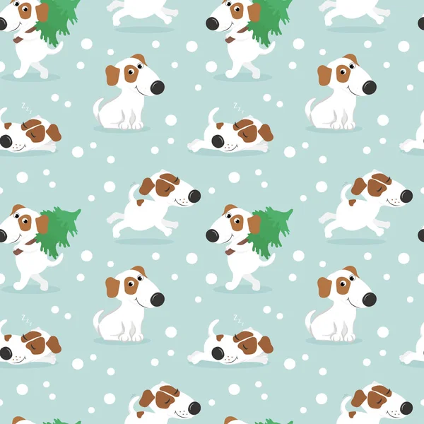 Komik beyaz köpek ve Noel ışıkları ile desen.