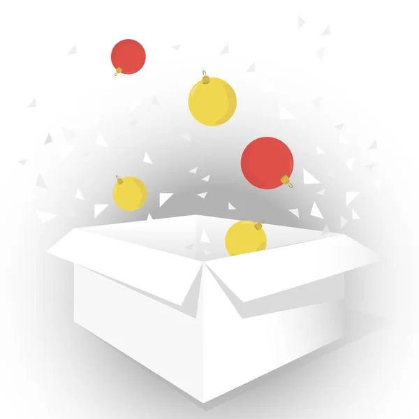 Коробка рождественских шаров с праздничными конфетти . — стоковый вектор