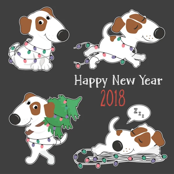 Sevimli çizgi köpekler ve Noel ışıkları.