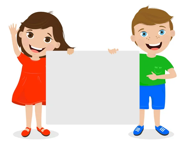 Cute kids holding signs for your text. — Stock Vector