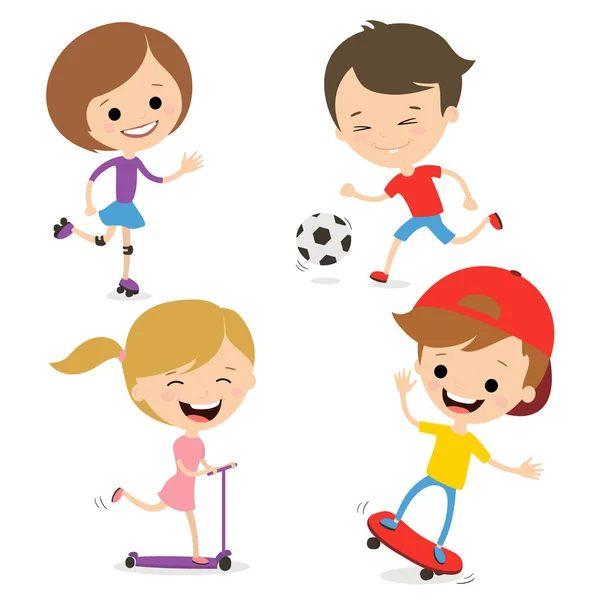 Funny kids play sports. — Stock Vector