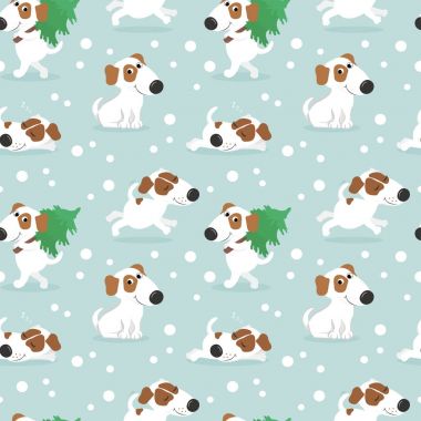 Komik beyaz köpek ve Noel ışıkları ile desen.