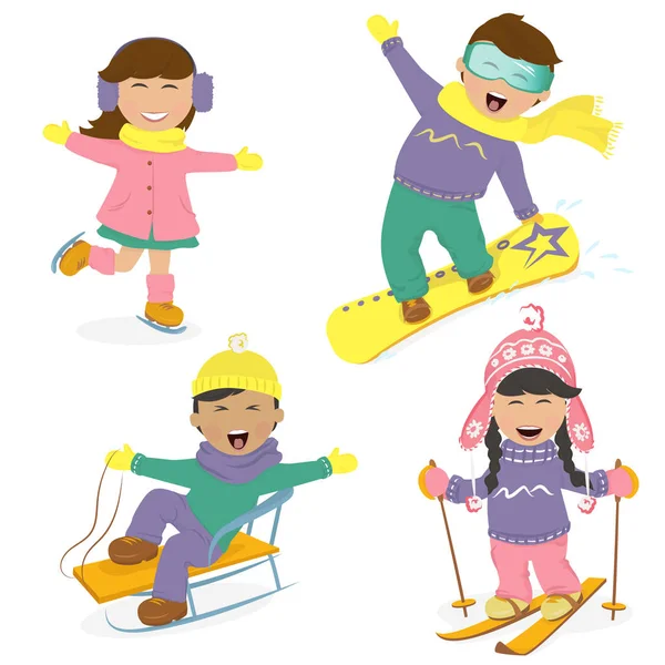 Niños divertidos y deportes de invierno . — Archivo Imágenes Vectoriales