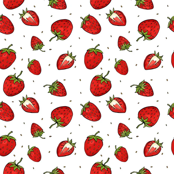 Seamless pattern with different strawberries. — Stock Vector