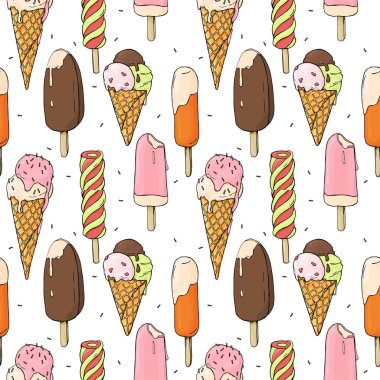 Dondurma beyaz arka plan üzerinde farklı türde seamless modeli.