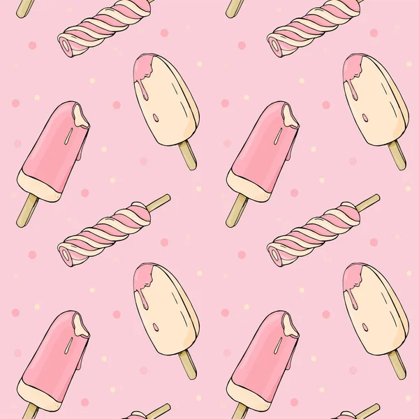 ピンクの背景のアイスクリームの種類のシームレス パターン. — ストックベクタ