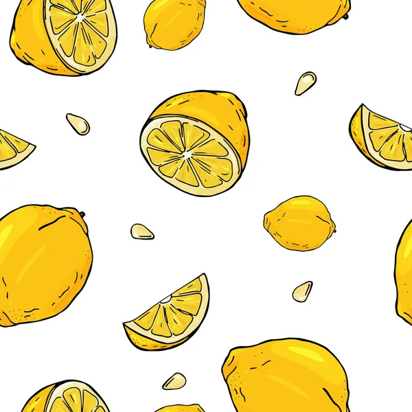 Seamless pattern with lemon. Colorful vector illustration in sketch style. — Stock Vector