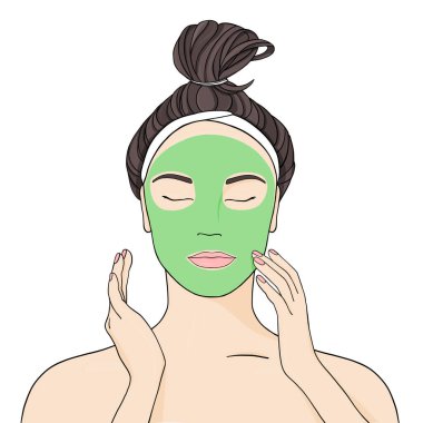 Kız yüzüne maske takıyor. Cildin güzelliği ve sağlığı için estetik prosedürler.