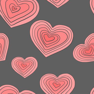 Seamless pattern with pink hearts on dark background. Valentine s day.