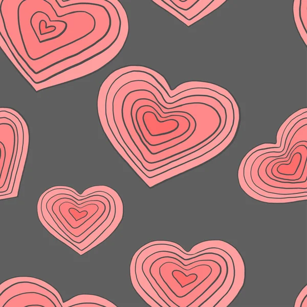 Motif sans couture avec des cœurs roses sur fond sombre. Saint Valentin . — Image vectorielle