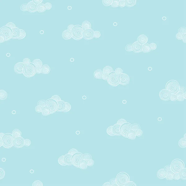 Patrón sin costuras con nubes en el fondo del cielo azul. Esquema blanco sobre fondo azul . — Archivo Imágenes Vectoriales