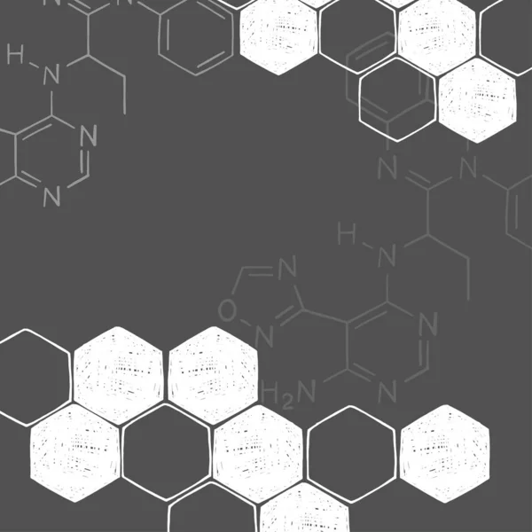 Rahmen zum Thema Wissenschaft und Chemie. Molekularstruktur, Formeln. weißer Umriss auf dunklem Hintergrund. — Stockvektor