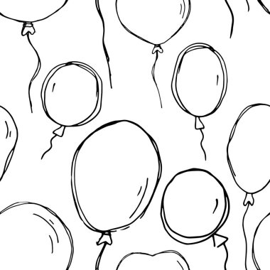 Balonlu kusursuz desen. Beyaz arkaplanda siyah bir özet.