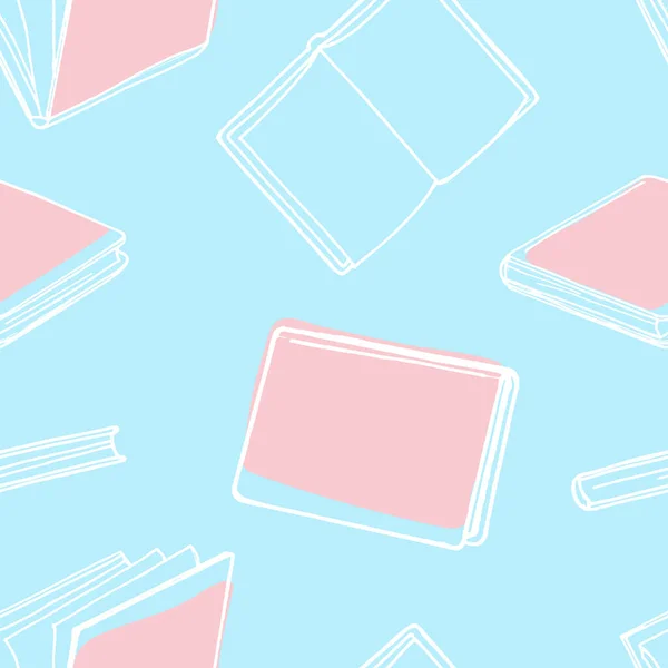 Modèle sans couture avec des livres. contour blanc sur fond bleu . — Image vectorielle
