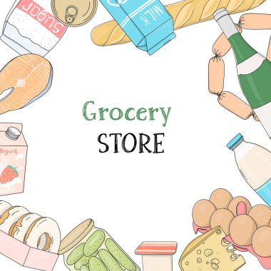 Market ile yaratıcı çerçeve. Metnin için boşluk.