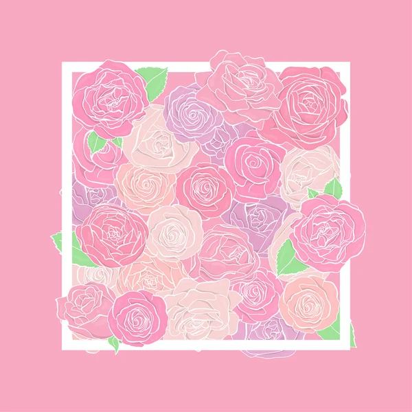 Delicate roze bloemen in een vierkant frame. — Stockvector