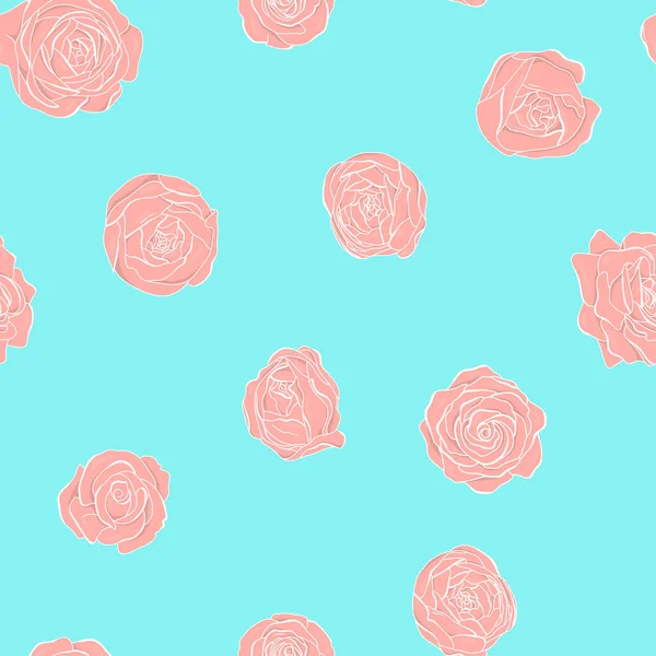 Patrón sin costuras con flores rosadas sobre un fondo azul . — Vector de stock