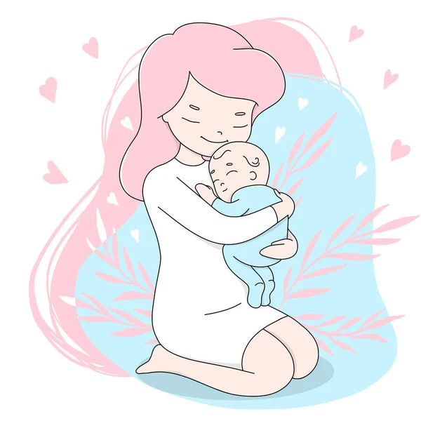 Hermosa madre joven con bebé . — Vector de stock