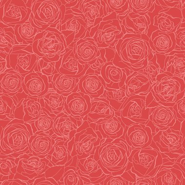 Gül çiçekleriyle kusursuz desen. Kırmızı arkaplanda beyaz bir özet.