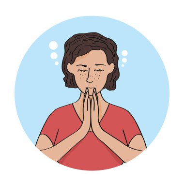 Mavi bir arka plan üzerinde meditasyon rahat Kafkas kadın izole