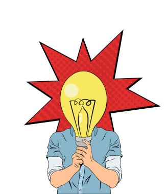 Pop sanat tarzı resimde adamın lamba, çizim ile fikir kavramı