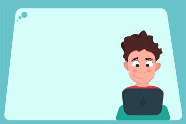 Defter üzerinde kodlama veya Internet romantik grafikte biriyle sahip genç programcı adam karakter