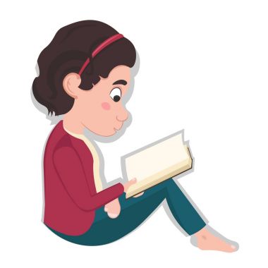 Oturma ve beyaz arka plan üzerinde izole kitap okurken küçük beyaz kız.