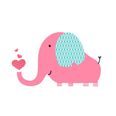 Pembe sevimli fil yürekleri. Fil gösterim amacıyla tasarım, desen, tekstil.