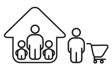 Sadece bir aile ferdi dükkana gidebilir. Koronavirüs karantinasında katı kurallar vardır. Evde kal konsepti.