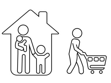 Sadece bir aile ferdi dükkana gidebilir. Koronavirüs karantinasında katı kurallar vardır. Evde kal konsepti.