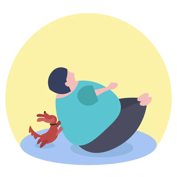 Fat funny caucasian woman doing Paripurna Navasana or Full Boat Pose. — Stock Vector