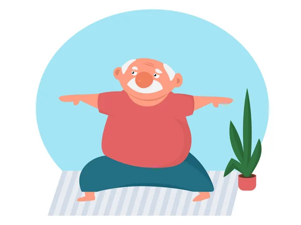 Happy Senior Homme Faisant Yoga Exercice Guerrier Pose Isolé Sur — Image vectorielle