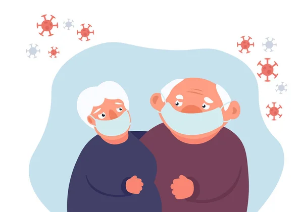 Vector Illustration Coronavirus Senior People Old Couple Medical Mask Staying — Stock Vector
