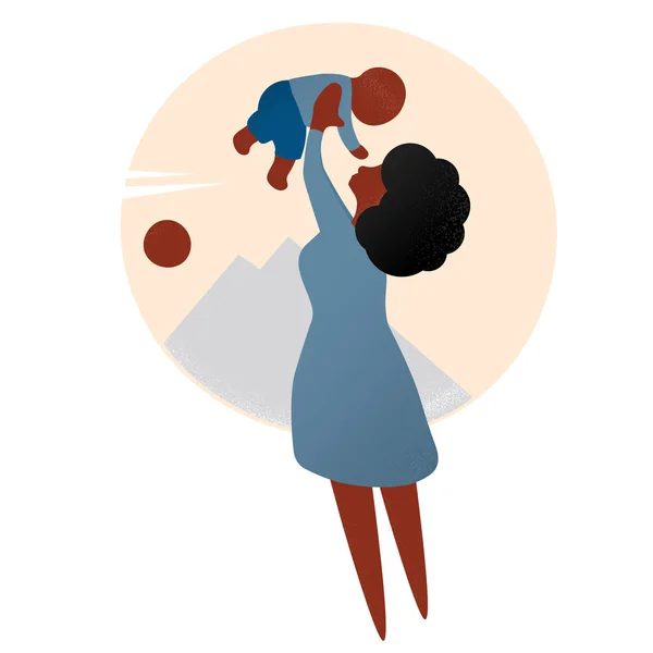Africana mujer madre sostiene su bebé hijo recoge — Vector de stock
