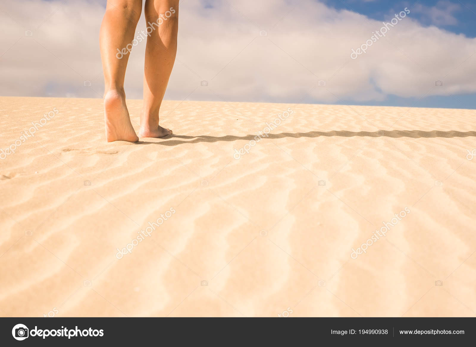 Nude Woman Legs Walking Sand Desert Dunes Corralejo ...