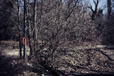 kimse terk edilmiş yer. Retro karanlık korku filtre ve kavram. zombi film tarzı korkunç sahne için.