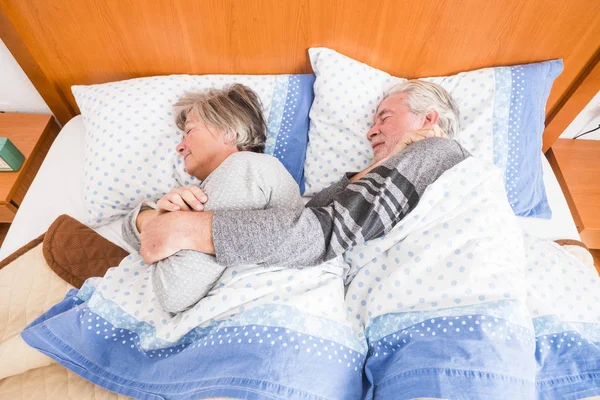 Stop Alarm Wake Stay Rest Bed Senior Couple People Home — Stock Photo, Image