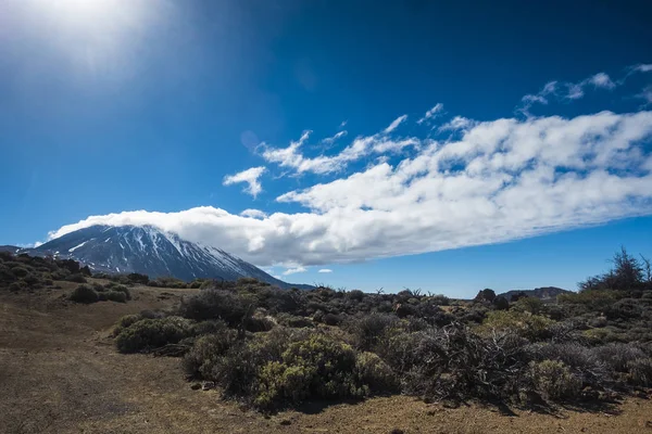 Bela Paisagem Teide Vulcano Tenerife Nuvens Grandes Horizontal Fro Topo — Fotografia de Stock
