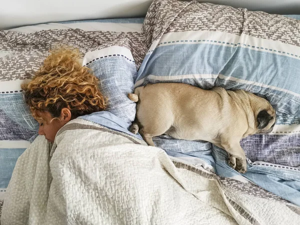 Ρομαντική Σχέση Ανθρώπου Και Σκύλου Έννοια Καυκάσιος Άνθρωποι Γυναίκα Κοιμούνται — Φωτογραφία Αρχείου