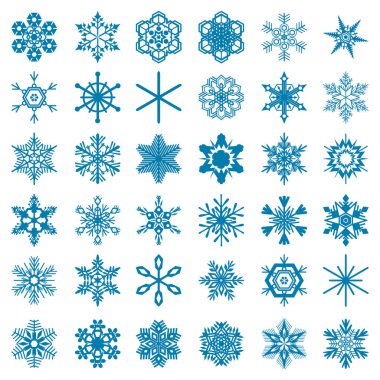 koleksiyon beyaz arka plan üzerinde izole mavi kar taneleri vektör