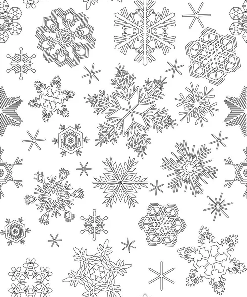 Nahtlose Muster mit Schneeflocken, Erwachsene Färbung — Stockvektor