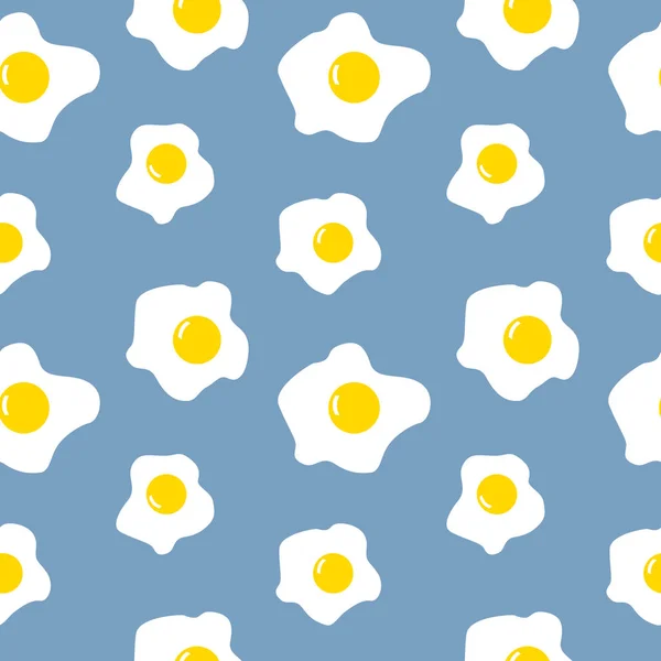 Χωρίς ραφή πρότυπο με τηγανητά αυγά σε μπλε φόντο — Διανυσματικό Αρχείο